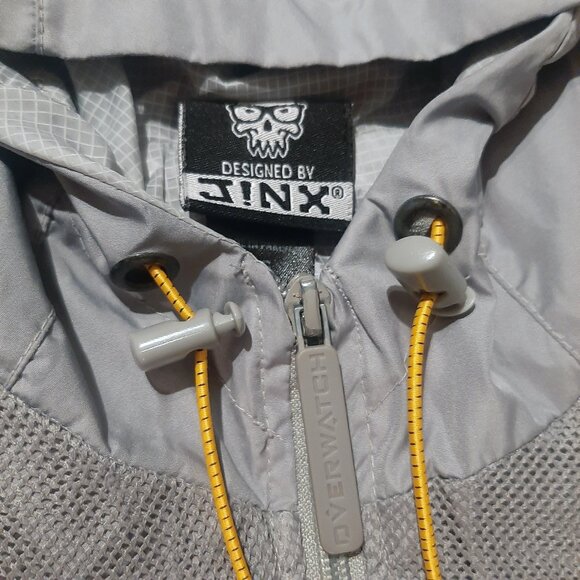 Jinx OVERWATCH Jacket Large Hooded Long Sleeve pullover Gray raised rubber logo - Picture 5 of 9